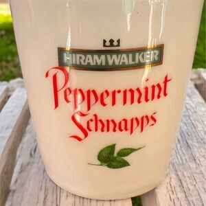 Hiram Walker Peppermint Schnapps White Ceramic Shot Glass Vintage Logo